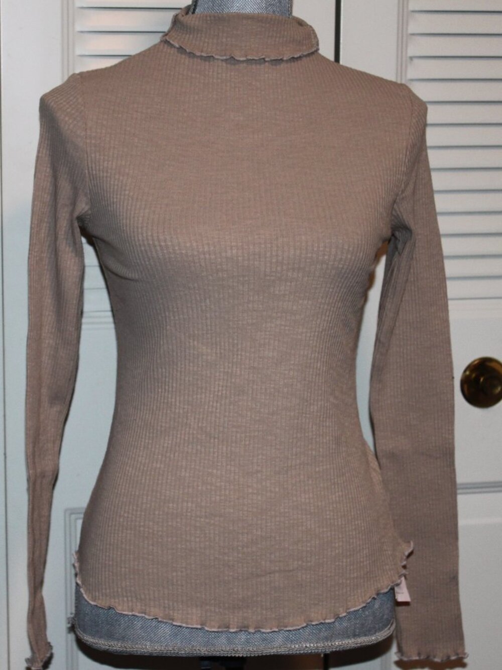 NWT Tan Funnel Neck Ribbed Top